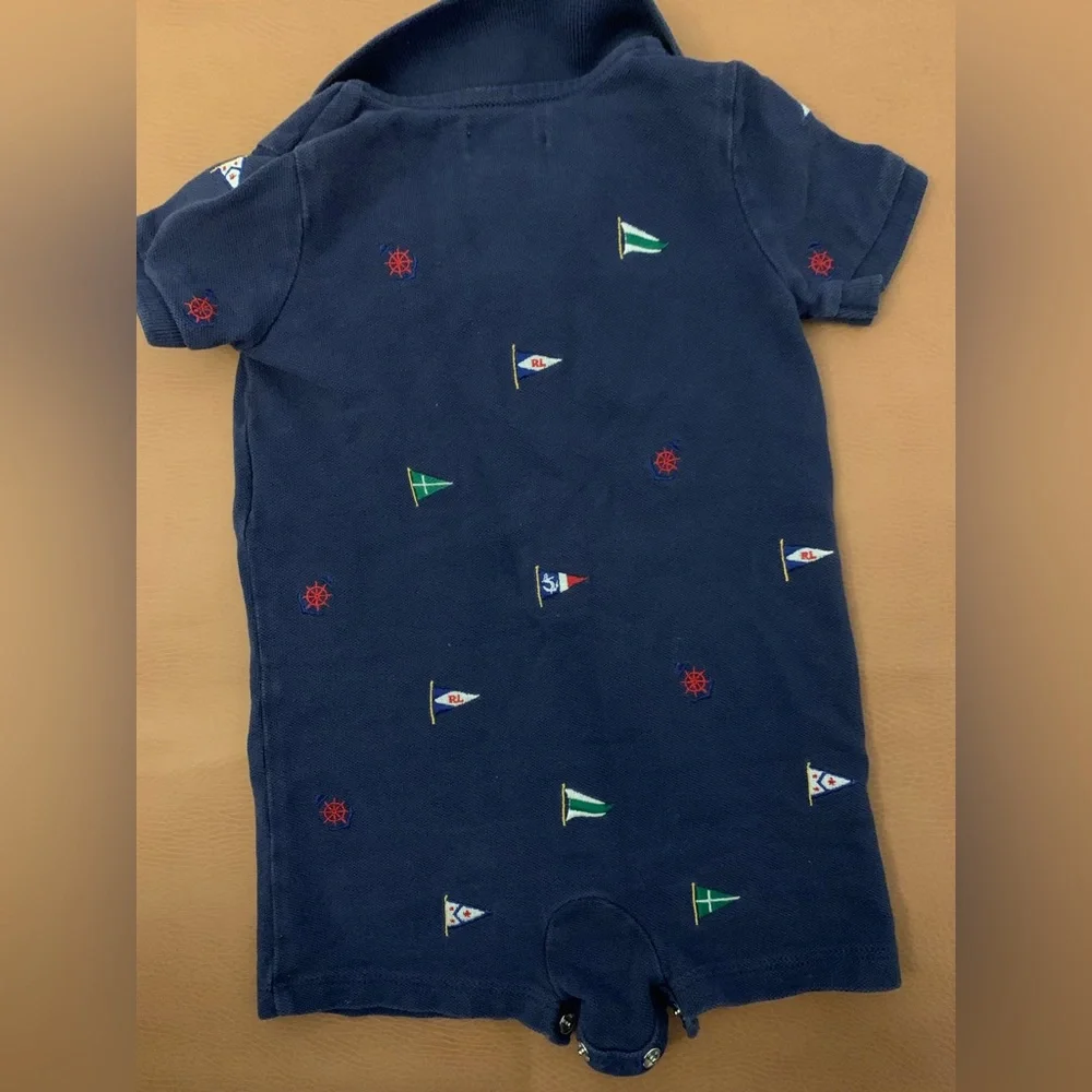 Ralph Lauren Navy Blue Embroidered Nautical Polo One-Piece